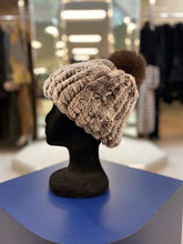 Load image into Gallery viewer, Knitted Rabbit Beanie with Fox Pom Pom